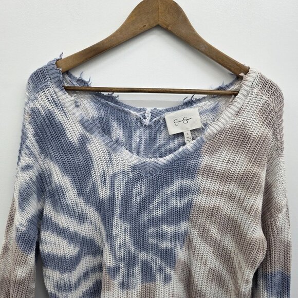 Jessica Simpson Distressed Tie-Dye Pullover Sweater Cropped Frayed Hem Size S - Picture 10 of 16